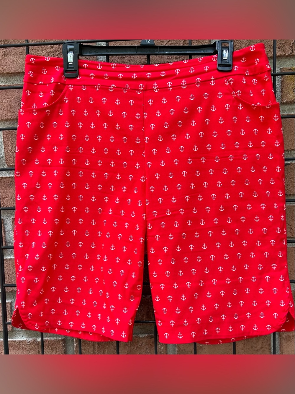 Jessica Riley Red Anchor Print Stretch Shorts